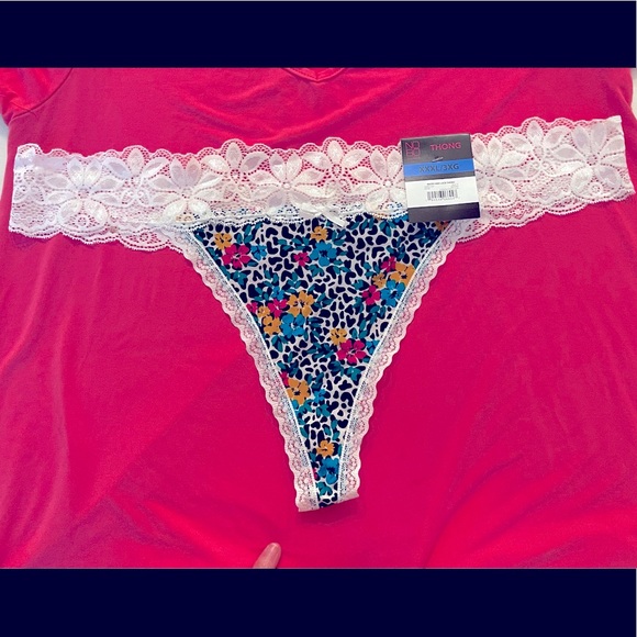 NWT floral lace thong panties size XXXL pink/blue - Picture 3 of 6
